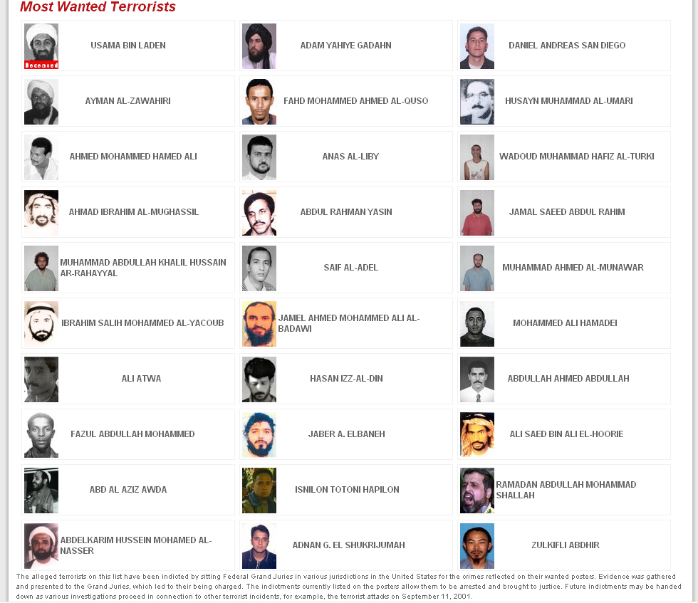 Fbi Most Wanted List Terrorists