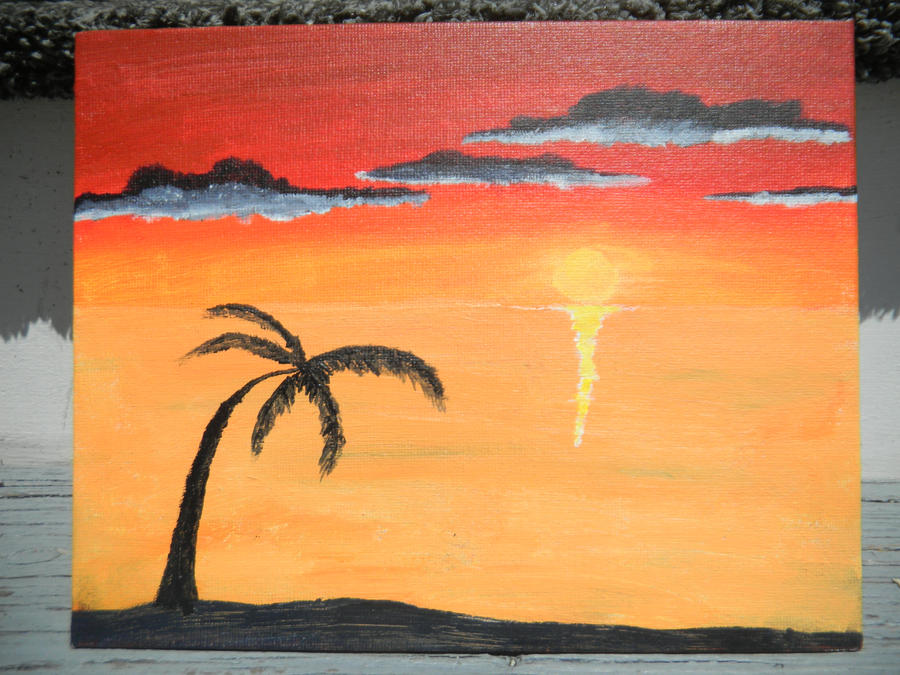 Simple Beach Sunset Drawing